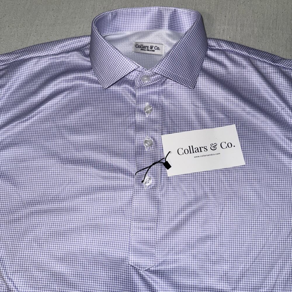 Collars and Co Golf Polo Purple Geometric Size Small Relaxed Preppy NWT